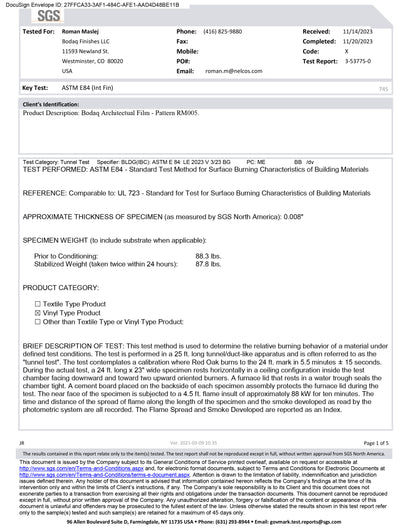 RM005 ASTM E84 SGS|Fire Retardancy Test
