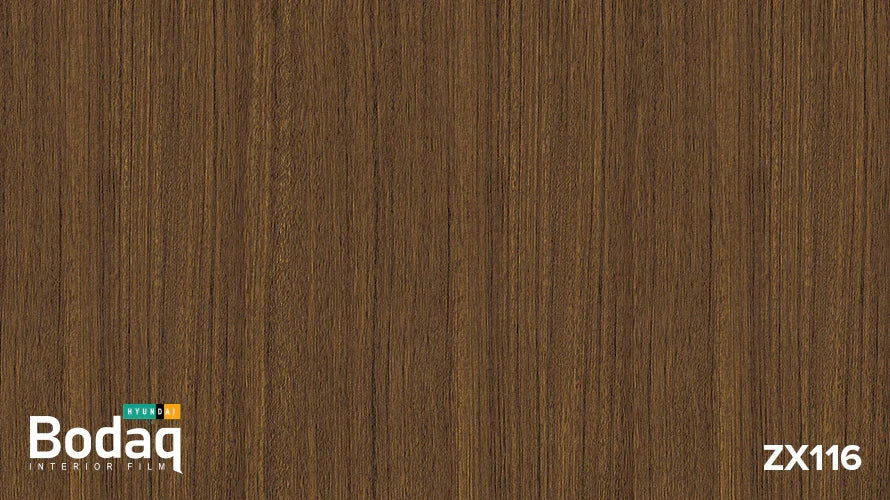 Hyundai Bodaq ZX116 dark wood grain interior film sample with vertical texture