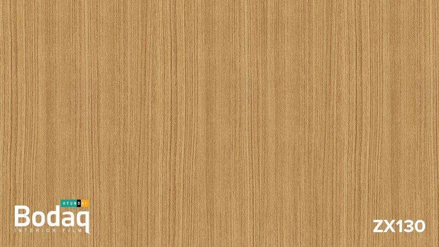 Hyundai Bodaq ZX130 wood grain interior film sample in light brown finish