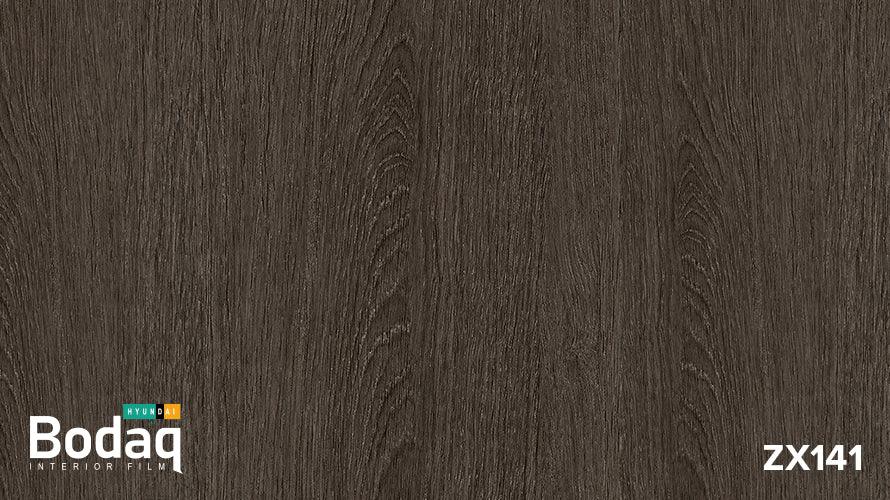 Dark brown wood grain texture interior film sample by Bodaq, model ZX141