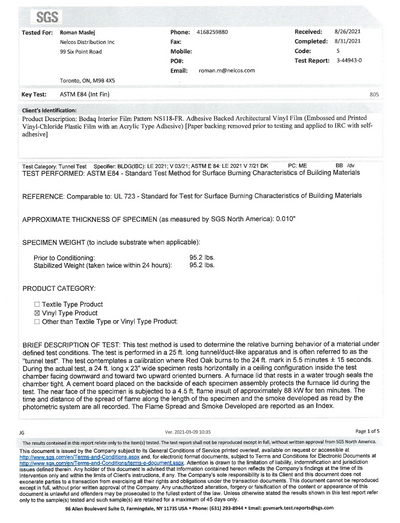 NS118 ASTM E84 SGS|Fire Retardancy Test