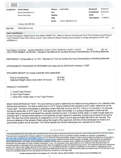 RM007 ASTM E84 SGS|Fire Retardancy Test