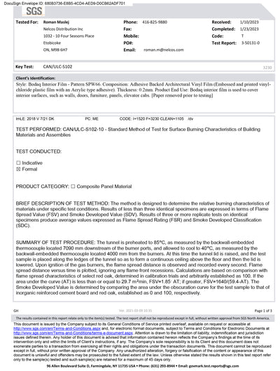  CAN/ULC-S102 Surface|Burning Characteristics